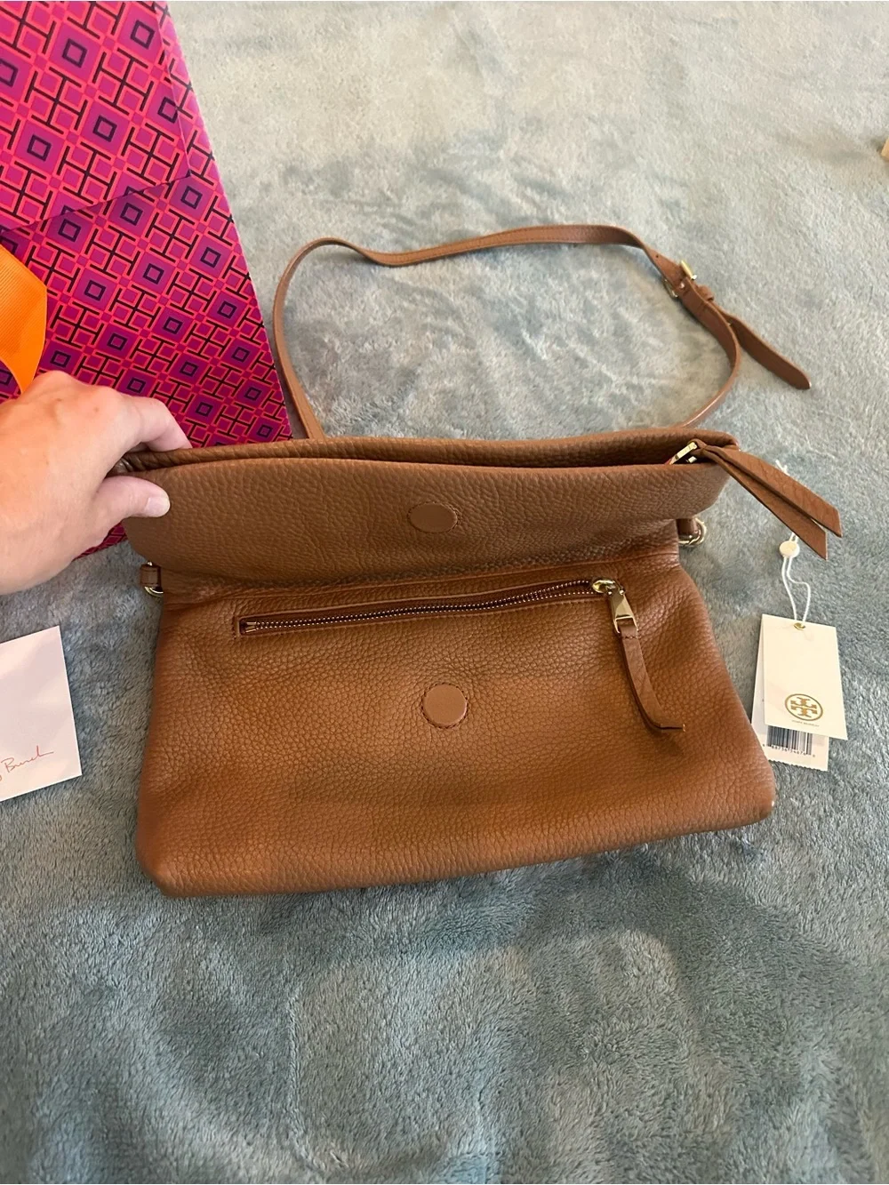 Tory Burch Brown Pebbled Leather Chain Strap Crossbody